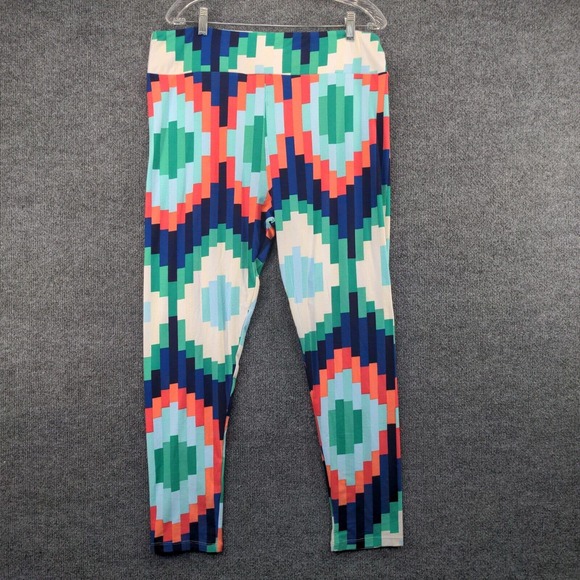 Lularoe TC2 Leggings Womens Blue Green Geometric Pattern Polyester - Picture 2 of 11